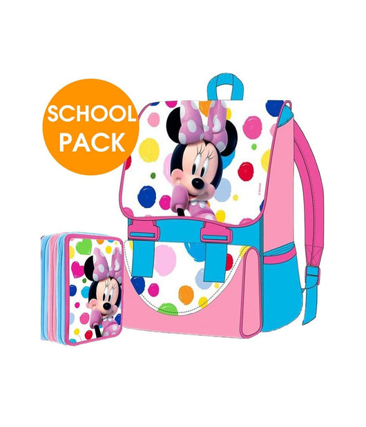 Kit Scuola School Pack Zaino Estensibile + Astuccio 3 Zip Disney Minnie Mouse         