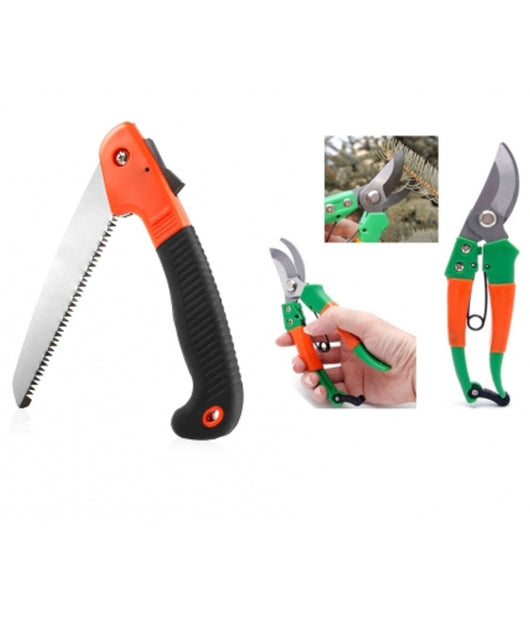 Kit Sega A Mano Pieghevole + Cesoie Forbici Giardinaggio Per Potatura Manganese         