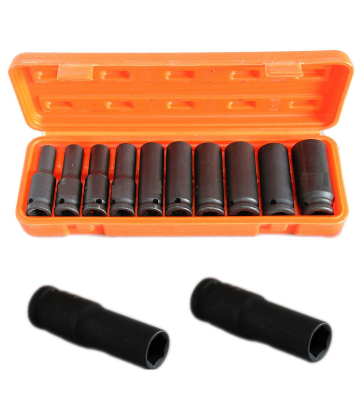 Kit Set 10 Bussole 1/2" Esagonali Per Avvitatore Pistola Pneumatica Da 10 A 24mm         