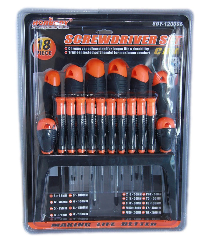 Kit Set 18 Cacciaviti Cacciavite Con Supporto A Parete Fissi Croce Crv Sdy120006         