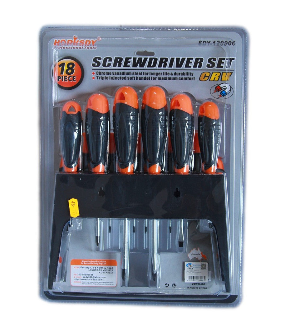 Kit Set 18 Cacciaviti Cacciavite Con Supporto A Parete Fissi Croce Crv Sdy120006         