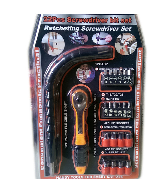 Kit Set 22 Pz Torx Cacciaviti Punte Inserti Bussole Cricchetto E Flessibile         