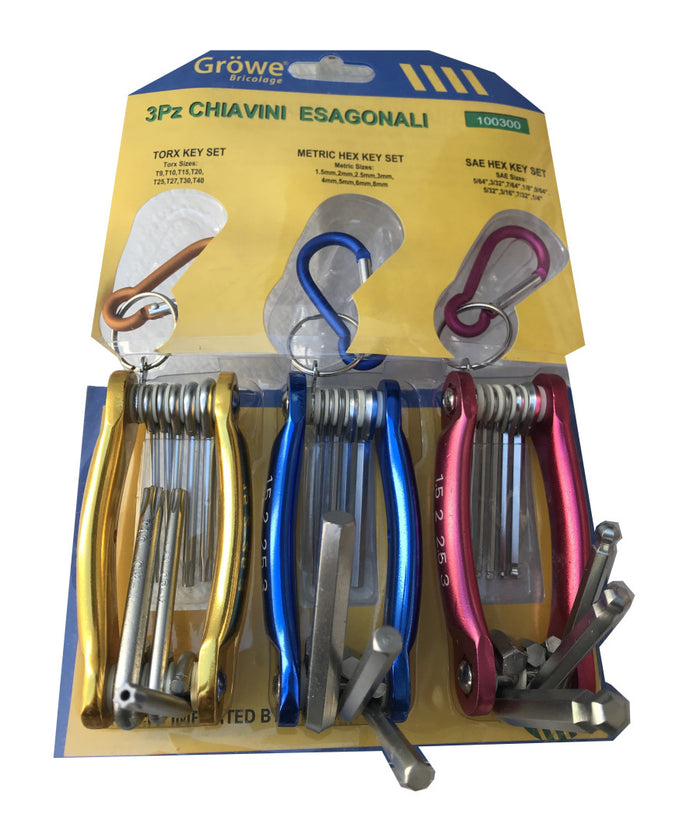 Kit Set 24 Pezzi Chiavini Pieghevoli Torx Forati Esagonali Sferici Ball Point         