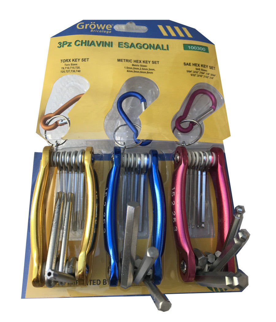 Kit Set 24 Pezzi Chiavini Pieghevoli Torx Forati Esagonali Sferici Ball Point         