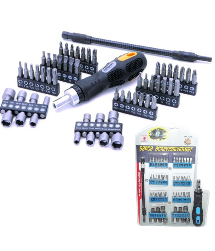 Kit Set 58 Pezzi Torx Cacciaviti Punte Inserti Bussola Ph Pz Intercambiabili         