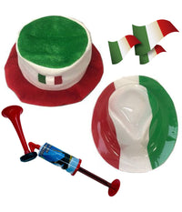 Kit Set Completo Tifoso Italia 2 Cappello 1 Trombetta No Gas 3 Mini Bandiere         