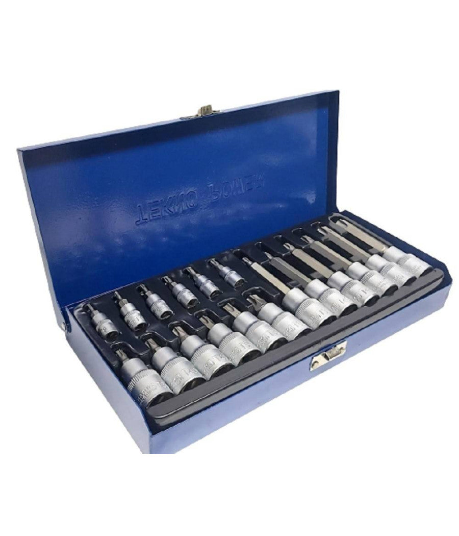 Kit Set Inserti Chiavi 19 Pezzi Bussole Chiavi Torx Maschi 1/4" 1/2" In Valigia         