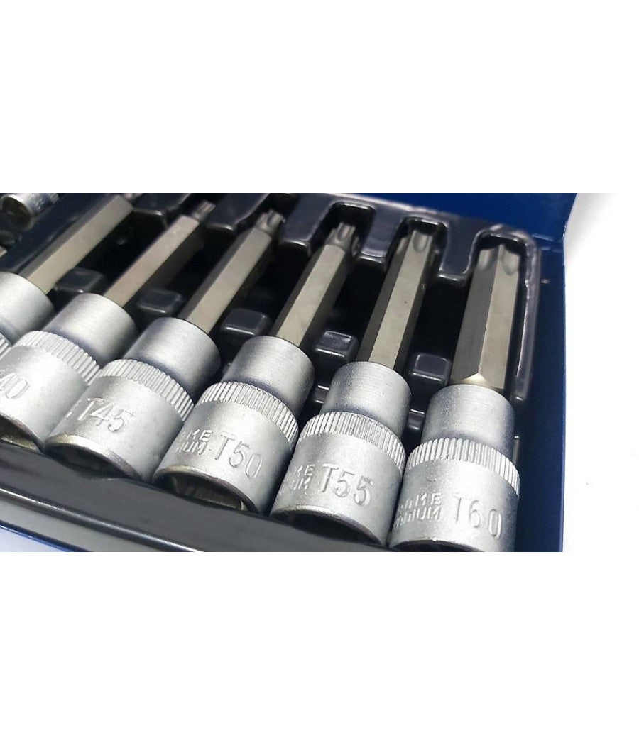 Kit Set Inserti Chiavi 19 Pezzi Bussole Chiavi Torx Maschi 1/4" 1/2" In Valigia         