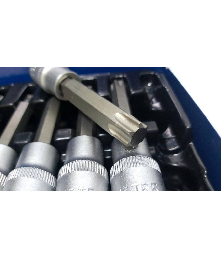 Kit Set Inserti Chiavi 19 Pezzi Bussole Chiavi Torx Maschi 1/4" 1/2" In Valigia         