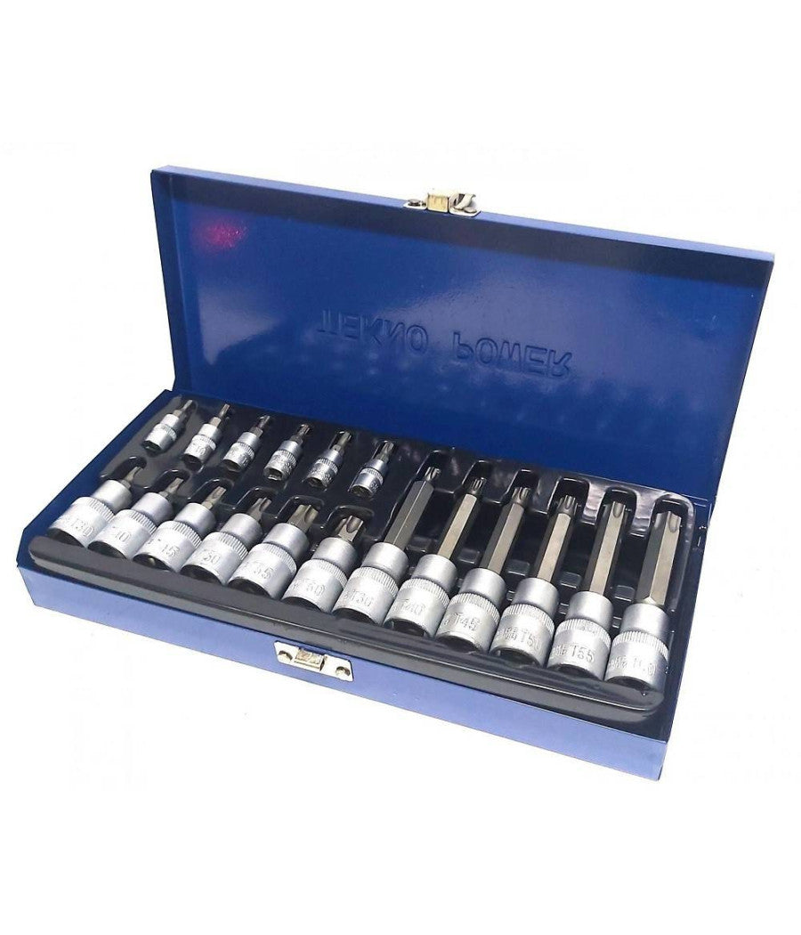 Kit Set Inserti Chiavi 19 Pezzi Bussole Chiavi Torx Maschi 1/4" 1/2" In Valigia         