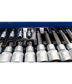 Kit Set Inserti Chiavi 19 Pezzi Bussole Chiavi Torx Maschi 1/4" 1/2" In Valigia         