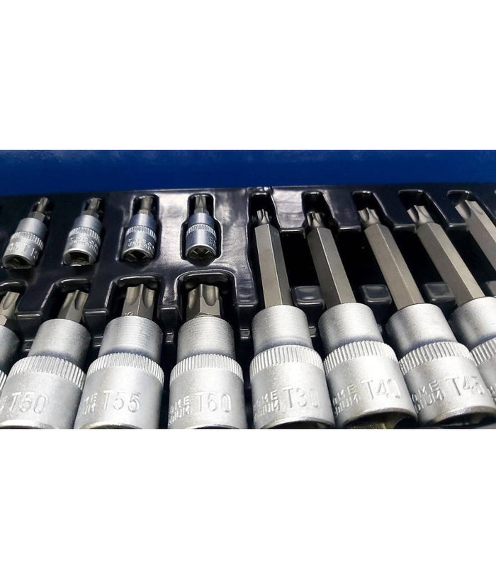 Kit Set Inserti Chiavi 19 Pezzi Bussole Chiavi Torx Maschi 1/4" 1/2" In Valigia         