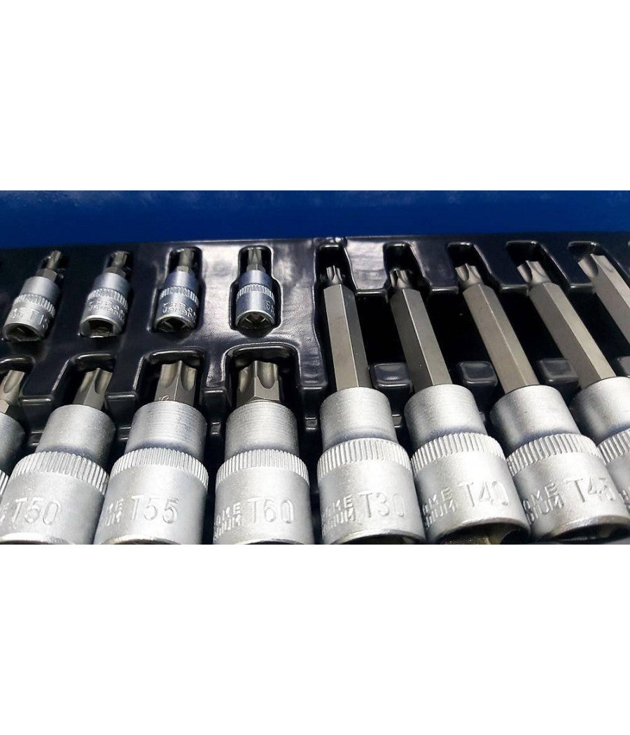 Kit Set Inserti Chiavi 19 Pezzi Bussole Chiavi Torx Maschi 1/4" 1/2" In Valigia         