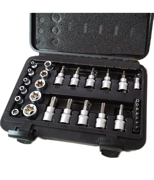 Kit Set Inserti Chiavi Bussole Torx Hex 29 Pz Attacchi 1/4" 3/8" Maschio Femmina         