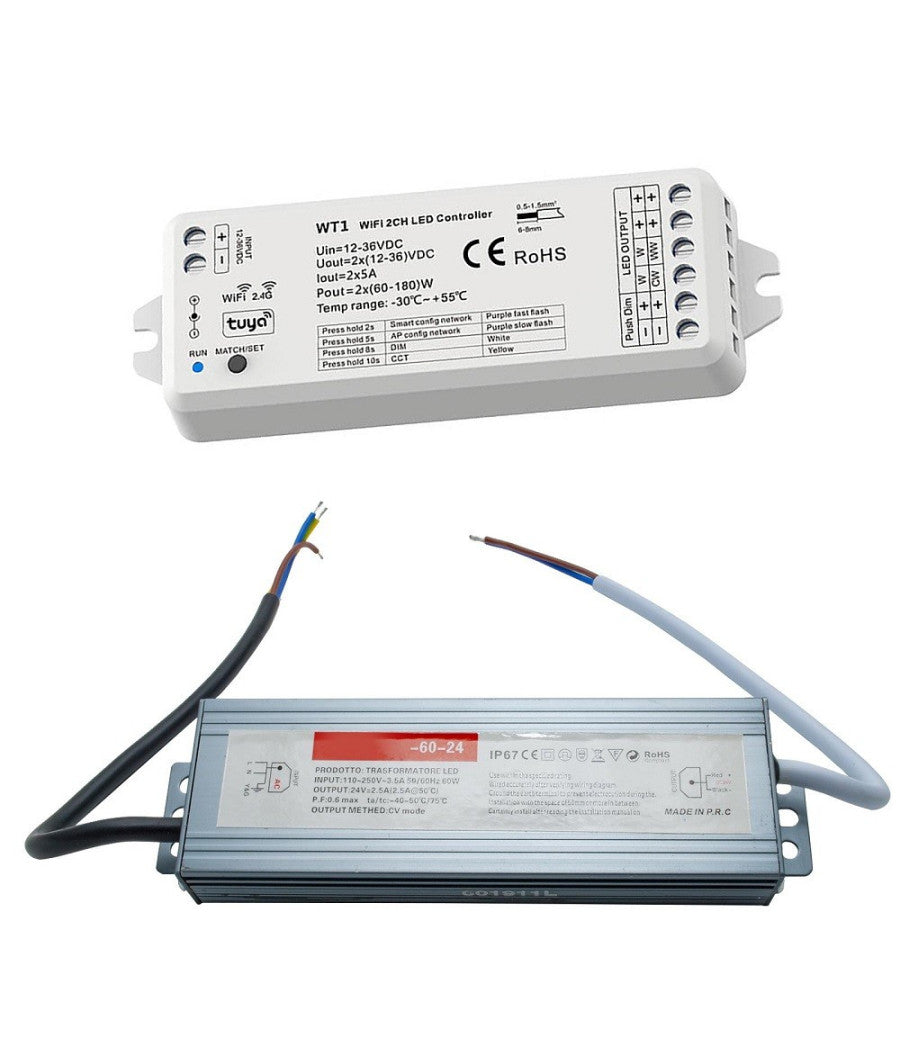 Kit Smart Striscia Led Ip68 Cob Neon Flex Dimmerabile 24v Centralina Vocale Wifi         