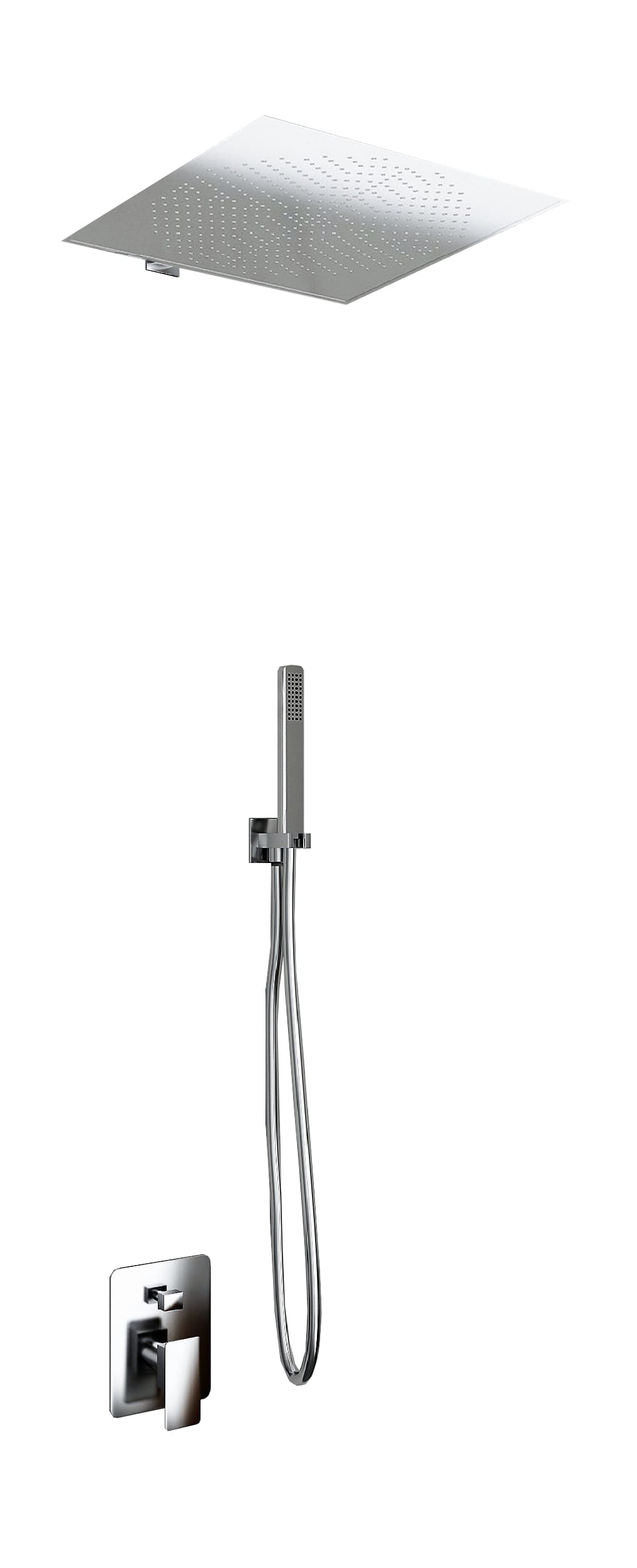 Kit Doccia 2 Vie Soffione Acciaio Inox  Slim 2 mm + Braccio Doccia + Presa Acqua + Flessibile + Doccino Soffione 40x40 cm con Braccio da Parete