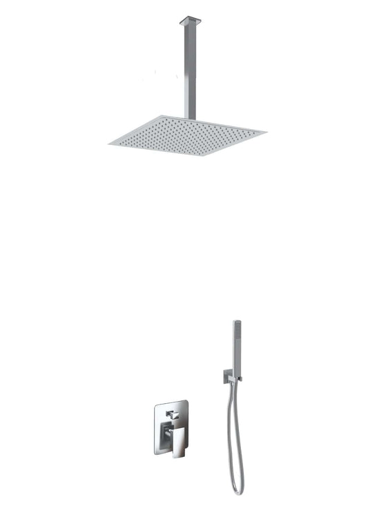 Kit Doccia 2 Vie Soffione Acciaio Inox  Slim 2 mm + Braccio Doccia + Presa Acqua + Flessibile + Doccino Soffione 40x40 cm con Braccio da Soffitto