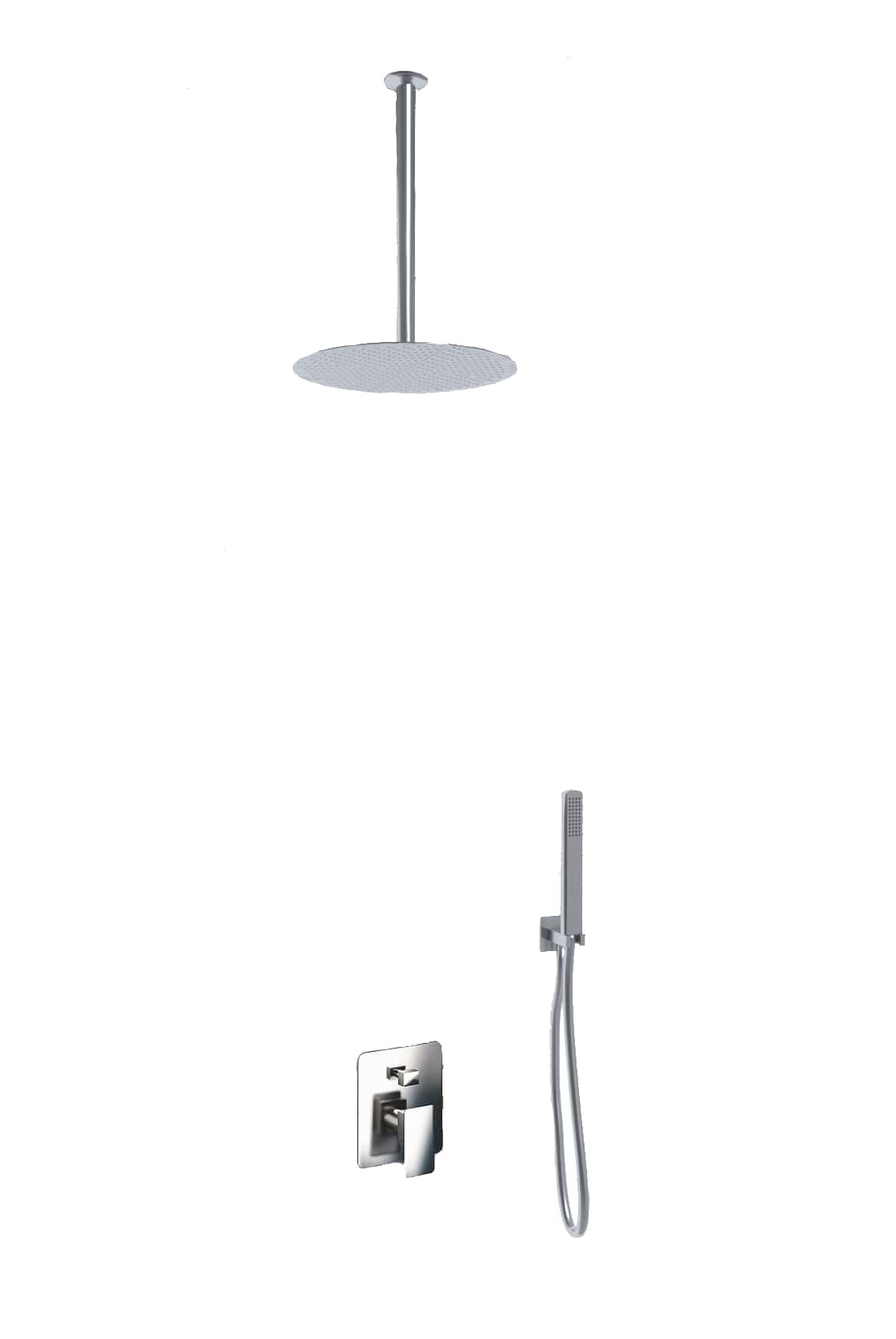 Kit Doccia 2 Vie Soffione Acciaio Inox  Slim 2 mm + Braccio Doccia + Presa Acqua + Flessibile + Doccino Soffione diam.25 cm con Braccio da Soffitto