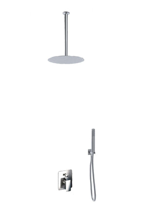 Kit Doccia 2 Vie Soffione Acciaio Inox  Slim 2 mm + Braccio Doccia + Presa Acqua + Flessibile + Doccino Soffione diam.25 cm con Braccio da Soffitto