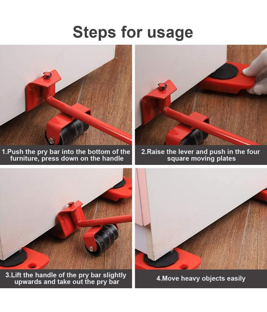 Kit Sollevatore Solleva Mobili Con Ruote Piastra 200kg Spostare Sollevare Mobile         
