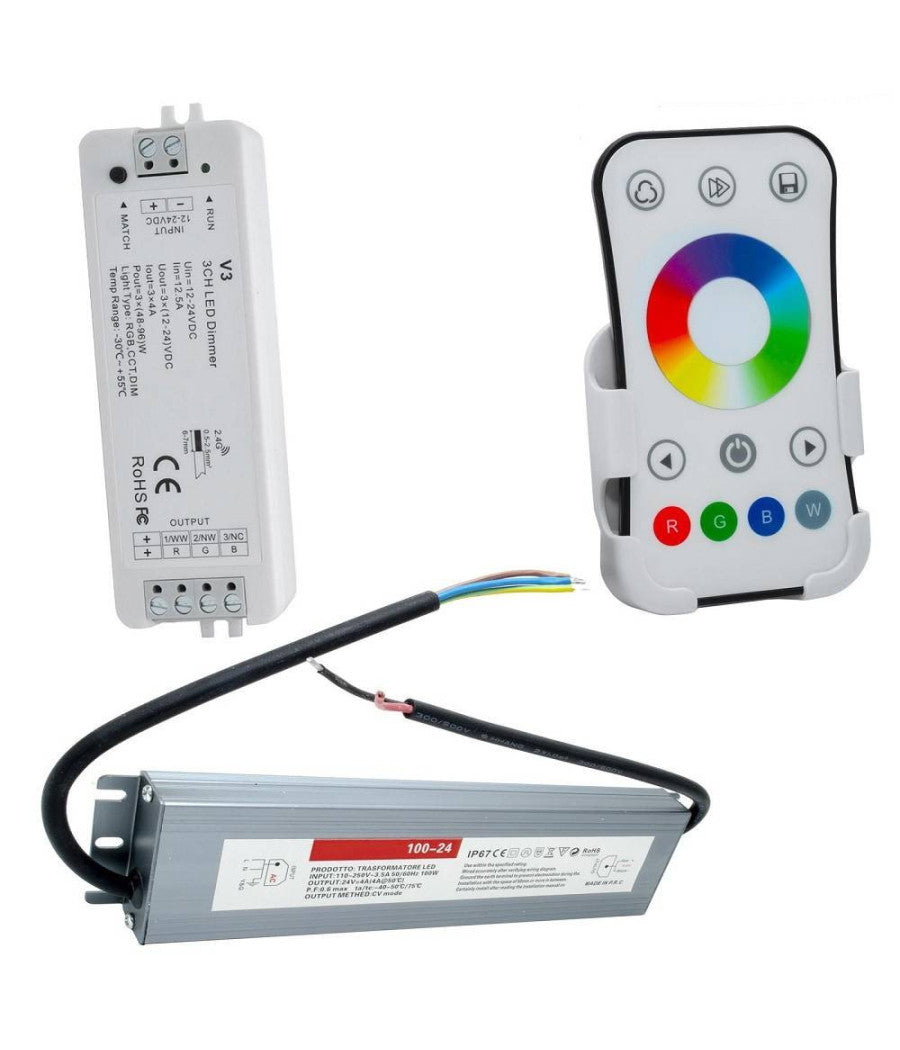 Kit Striscia 600led 75w Rgb Ip68 Esterni Dimmerabile 24v Centralina Alimentatore         