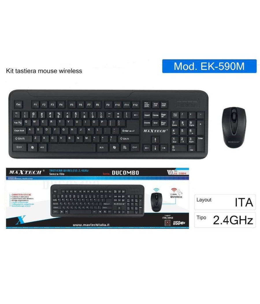 Kit Tastiera Mouse Wireless 2.4ghz Layout Italiano Pc Windows Mac Linus Ek-590m         