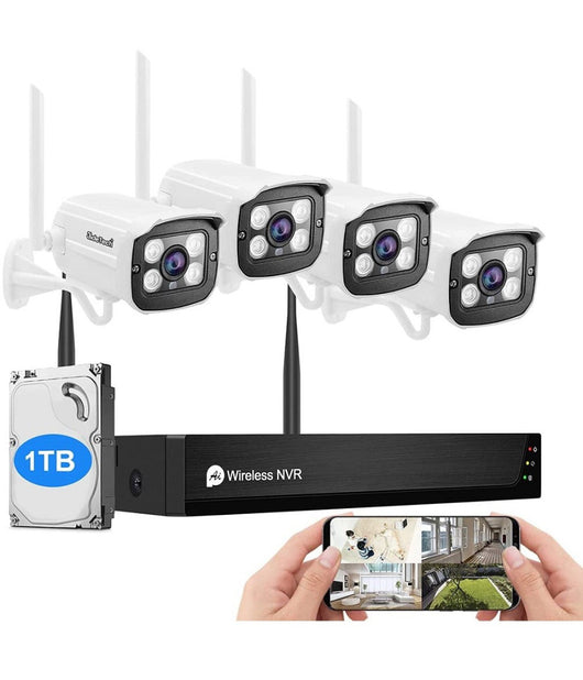 Trade Shop - Kit Telecamera Di Sorveglianza A 8 Canali Wi-fi H.265 4 Telecamere Ip Wifi 1080p -