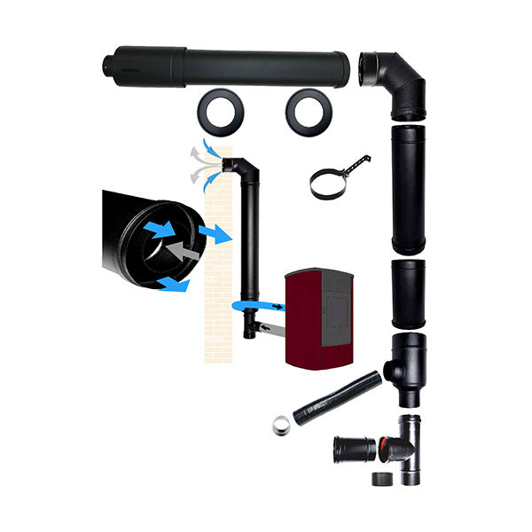 kit tubi canna fumaria stufa pellet coassiale dn 80 130 scarico fumi aspirazione aria made in Italy