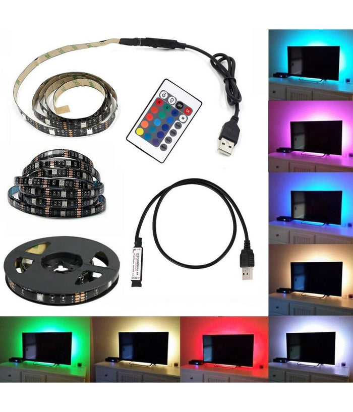 Kit Tv Striscia Strip Led Usb Rgb 5v Per Retroilluminazione 2 Mt 3 Mt 5 Mt     -3 Mt   -