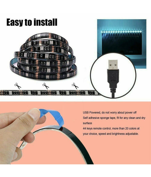Kit Tv Striscia Strip Led Usb Rgb 5v Per Retroilluminazione 2 Mt 3 Mt 5 Mt     -2 Mt   -