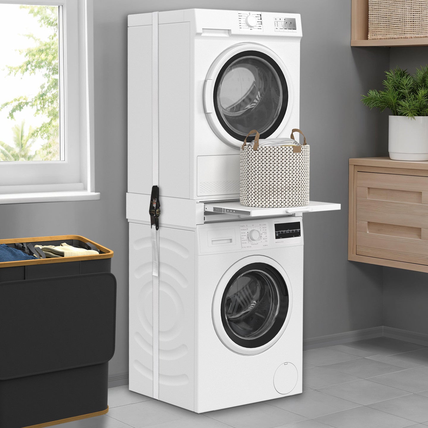 IDMarket - Kit universale di impilamento lavatrice e asciugatrice con ripiano e asciugatrice