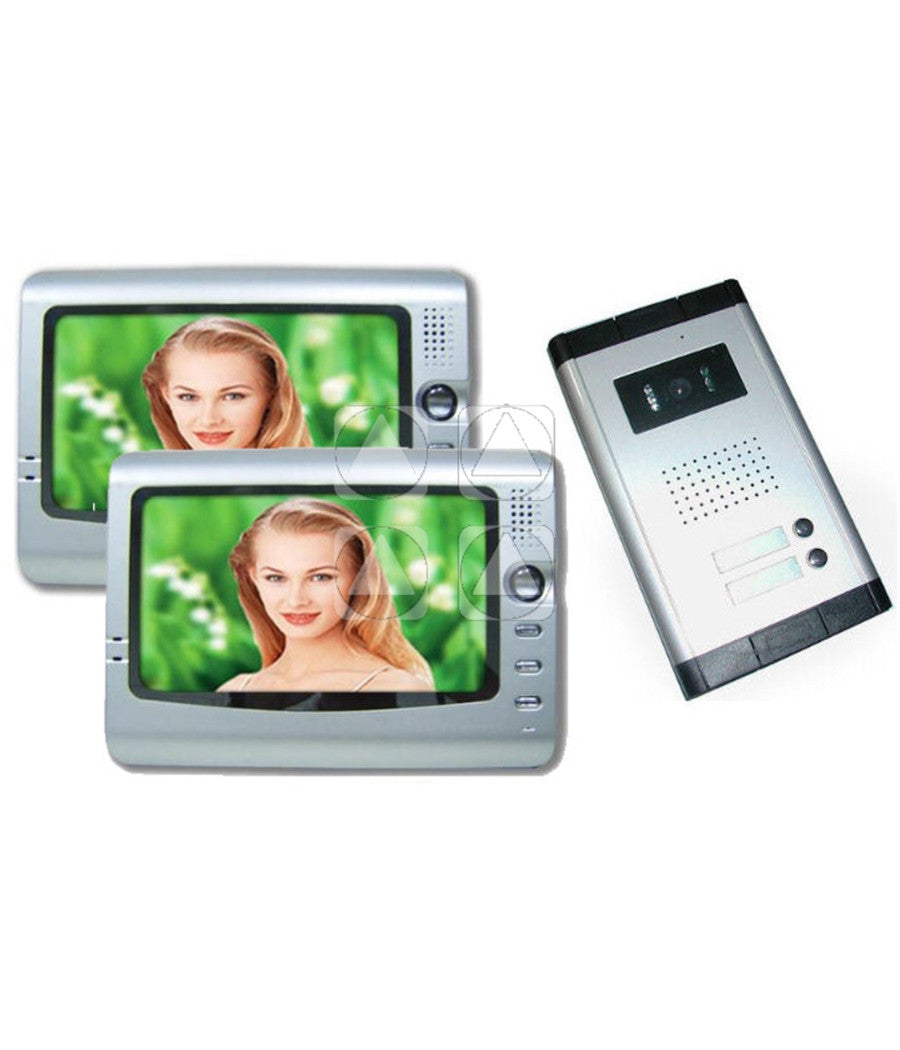 Kit Video Citofono Bifamiliare Registra Telecamera Ir 2 Monitor 7" Lcd Colori         