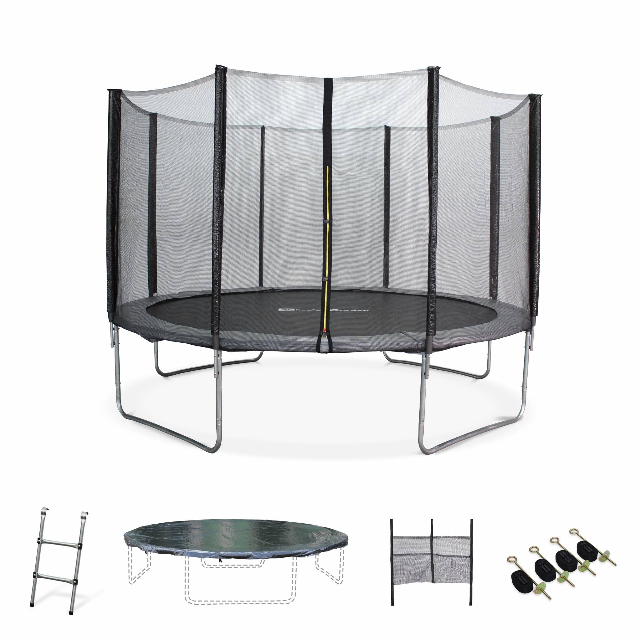 Trampolino 370cm con pacchetto di accessori, grigio