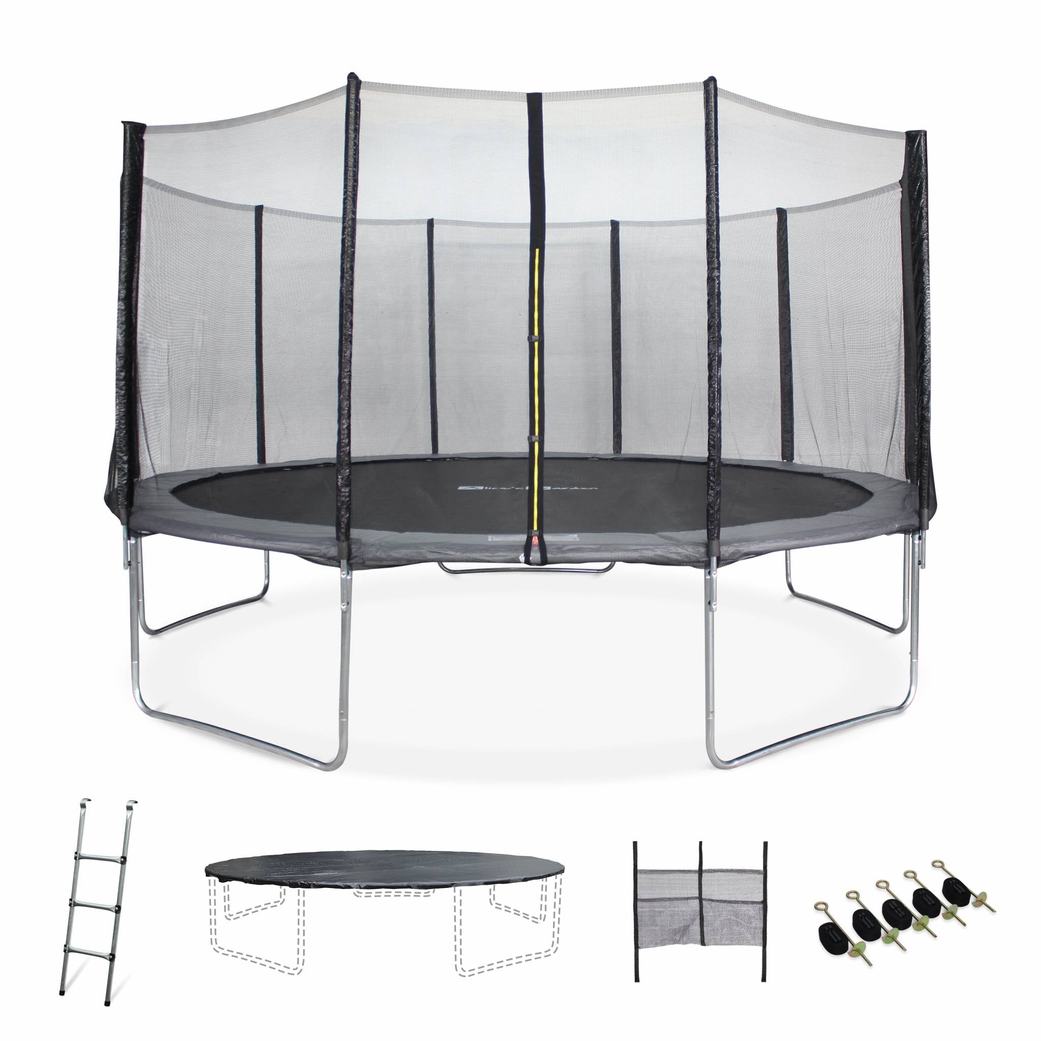Trampoline ø460cm - neptune xxl gris et filet, échelle, bâche, filet