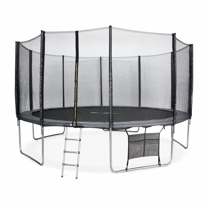Trampoline ø460cm - neptune xxl gris et filet, échelle, bâche, filet