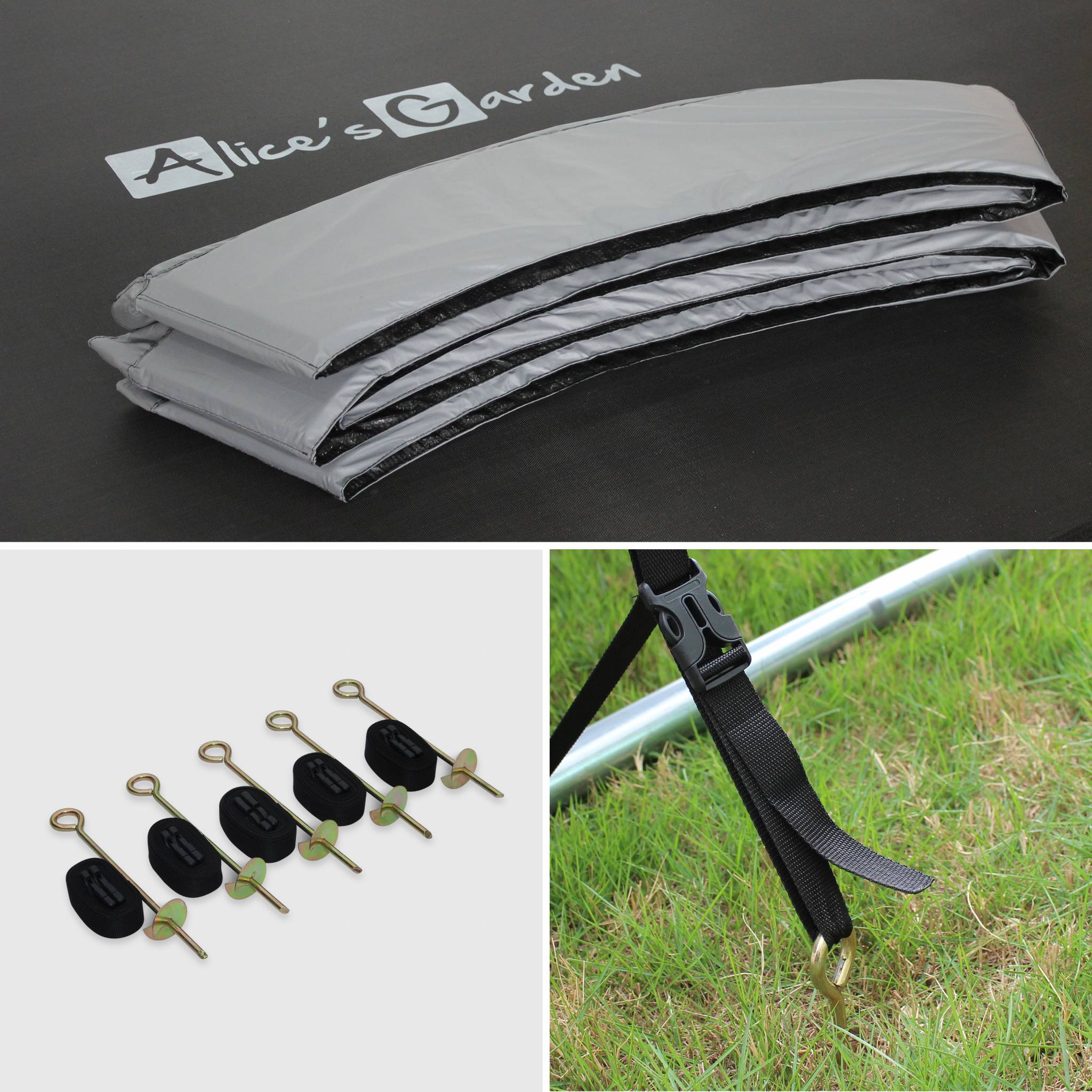 Trampoline ø460cm - neptune xxl gris et filet, échelle, bâche, filet