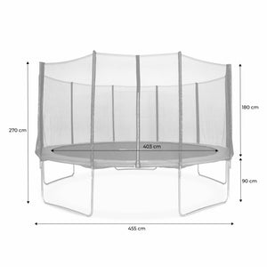 Trampoline ø460cm - neptune xxl gris et filet, échelle, bâche, filet