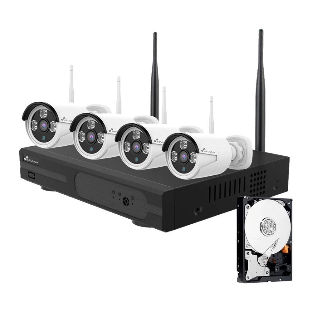 KIT VIDEOSORVEGLIANZA WIRELESS FULL HD IP 4 TELECAMERE 3 MPX WIFI HD 500 GB