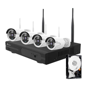 KIT VIDEOSORVEGLIANZA WIRELESS FULL HD IP 4 TELECAMERE 3 MPX WIFI HD 500 GB