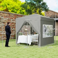 Gazebo da Giardino Pop Up con 2 Finestre e Gambe Regolabili, in Metallo e tessuto Oxford, 248x248x270 cm, Grigio