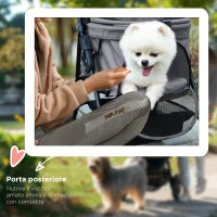 Passeggino per Cani Pieghevole con Guinzaglio di Sicurezza e Cestino Portaoggetti, Grigio