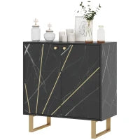 Credenza da Archiviazione con 2 Porte e Ripiano Regolabile, Piedini in Metallo, 76 x 35 x 77 cm, Marmo e Nero