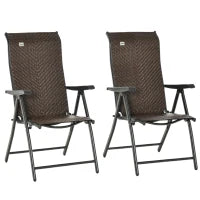 Set da 2 Sedie da Giardino Pieghevoli in Rattan PE, Schienale 7 Posizioni, 71x58x111cm