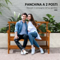 Panchina da Giardino 2 Posti in Legno con Ripiano e Braccioli, 125x58x88cm, Legno