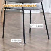 Set da 2 Sedie Imbottite Moderne in Tessuto con Braccioli e Gambe in Acciaio, 54x54x84cm, Grigio