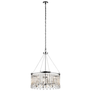 Lampadario Contemporaneo Piper Acciaio Cromo Lucido 6 Luci E14