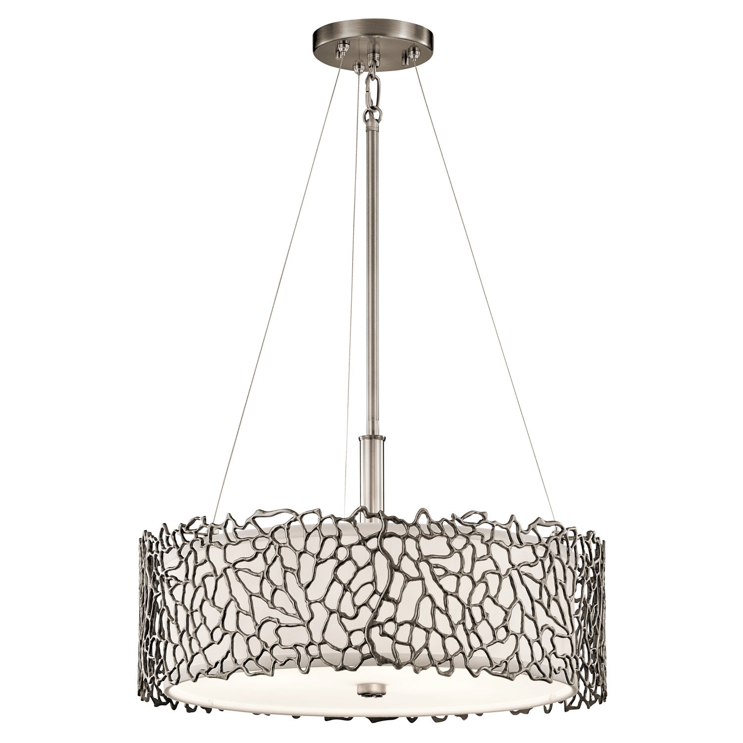Lampadario Contemporaneo Silver Coral Metallo Peltro Classico Vetro 3 Luci E27