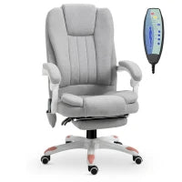 Poltrona Massaggiante, Sedia Ufficio, Sedia Gaming, Poliestere, Schiuma, Nylon, Grigio, 66 x 63 x 107-115 cm