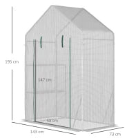 Serra da Giardino in PE e Acciaio per Esterni con 2 Scaffali e Porta Avvolgibile, 143x73x195 cm, Bianco