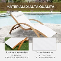 Sdraio da Giardino Ergonomica con Poggiatesta Imbottito Legno Tessuto 161 x 72 x 68 cm Crema
